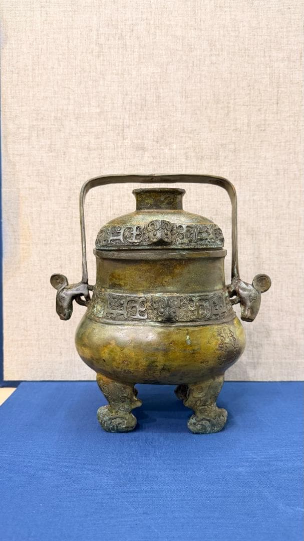 【希少】漢代様式 青銅鼎（てい）四足器 本格中国古代祭祀容器 古董風 インテリア