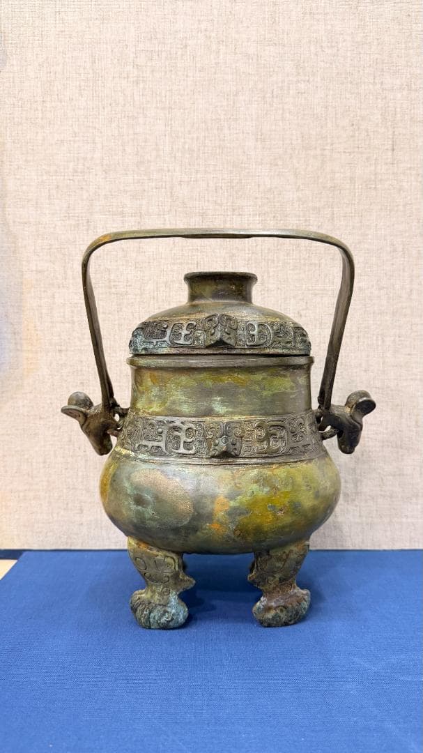 【希少】漢代様式 青銅鼎（てい）四足器 本格中国古代祭祀容器 古董風 インテリア