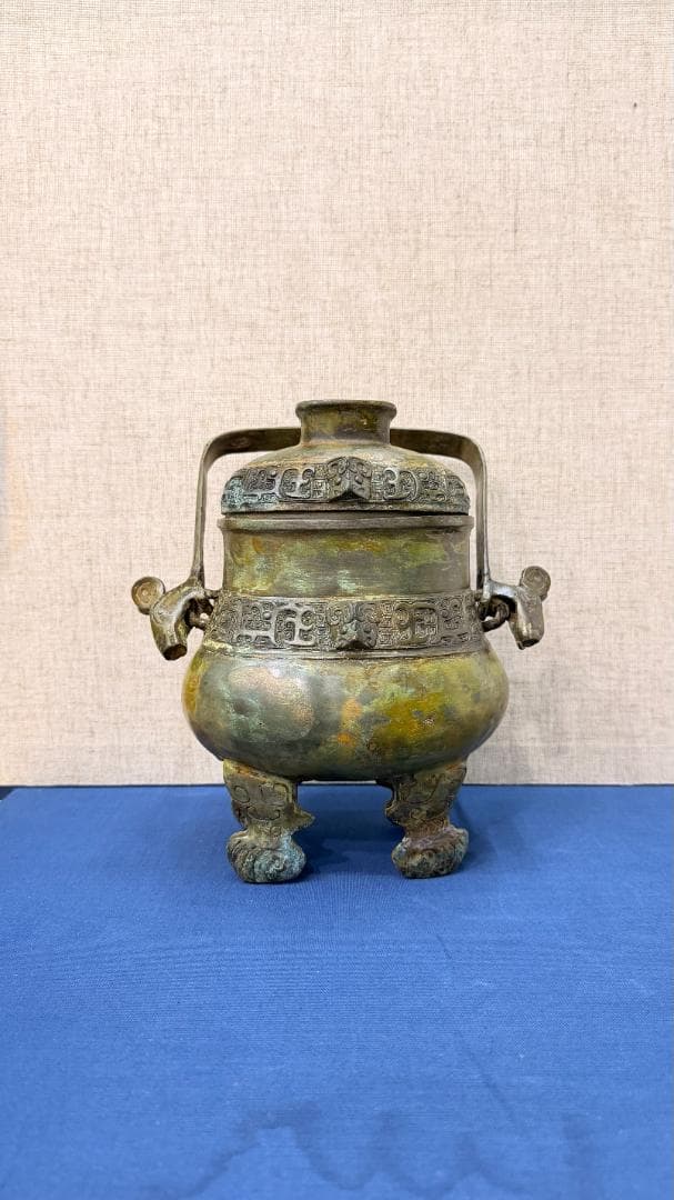【希少】漢代様式 青銅鼎（てい）四足器 本格中国古代祭祀容器 古董風 インテリア