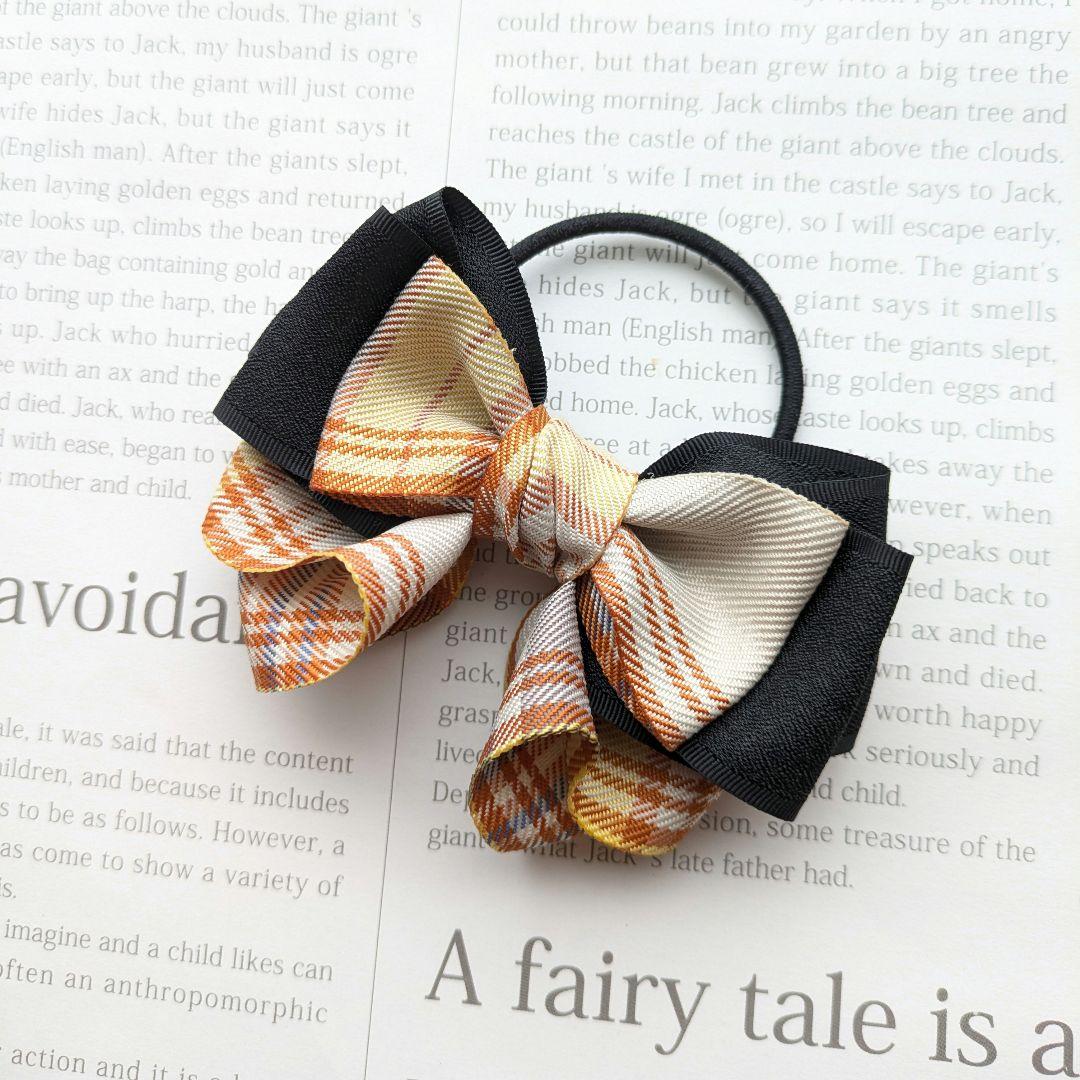 リボン　ヘアゴム♡riana ribbon♡イエローチェック♡秋冬♡ハンドメイド