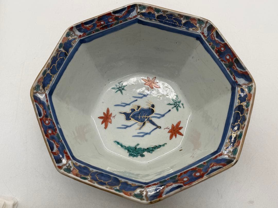 大聖寺伊万里　色絵　八角大鉢　アンティーク　送料込み260225