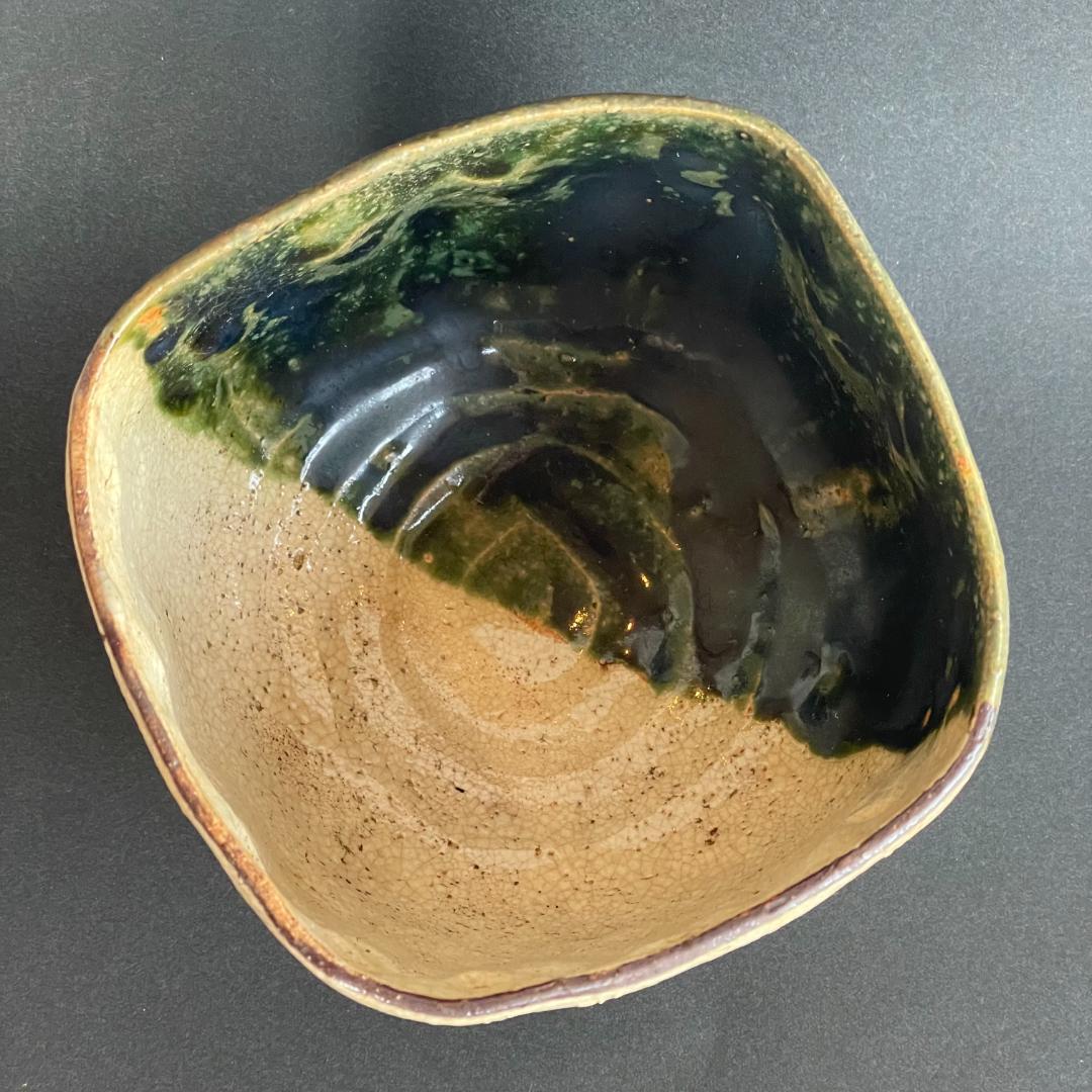 希少 織部 抹茶 茶碗 骨董 四角 角形 へうげもの 茶道具 古織部