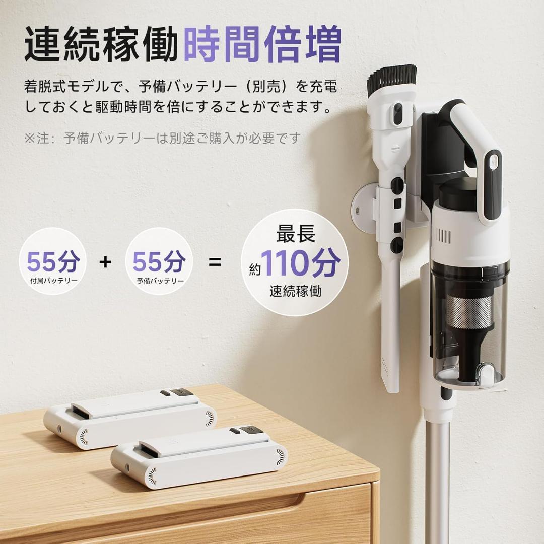 コードレス掃除機 58kPa強力吸引 自立式 軽量 LED搭載 スタンド不要