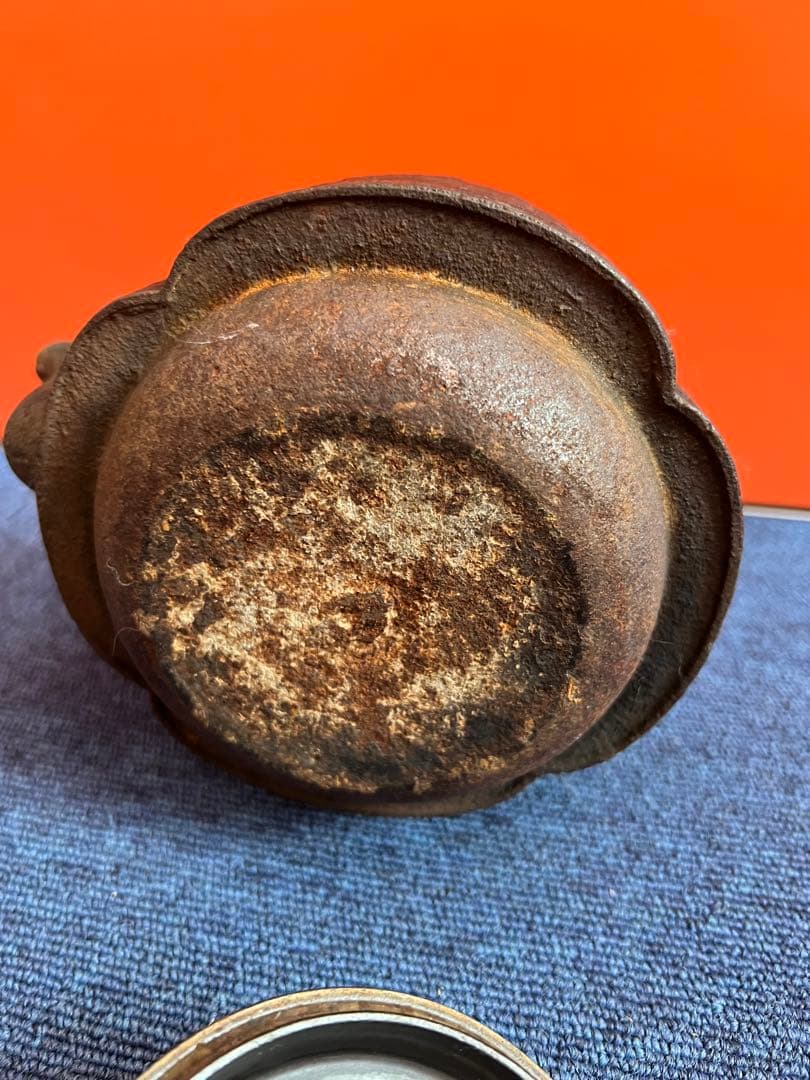 1301 龍文堂 造 鉄瓶 銅製蓋 時代鉄瓶 時代物 煎茶道具