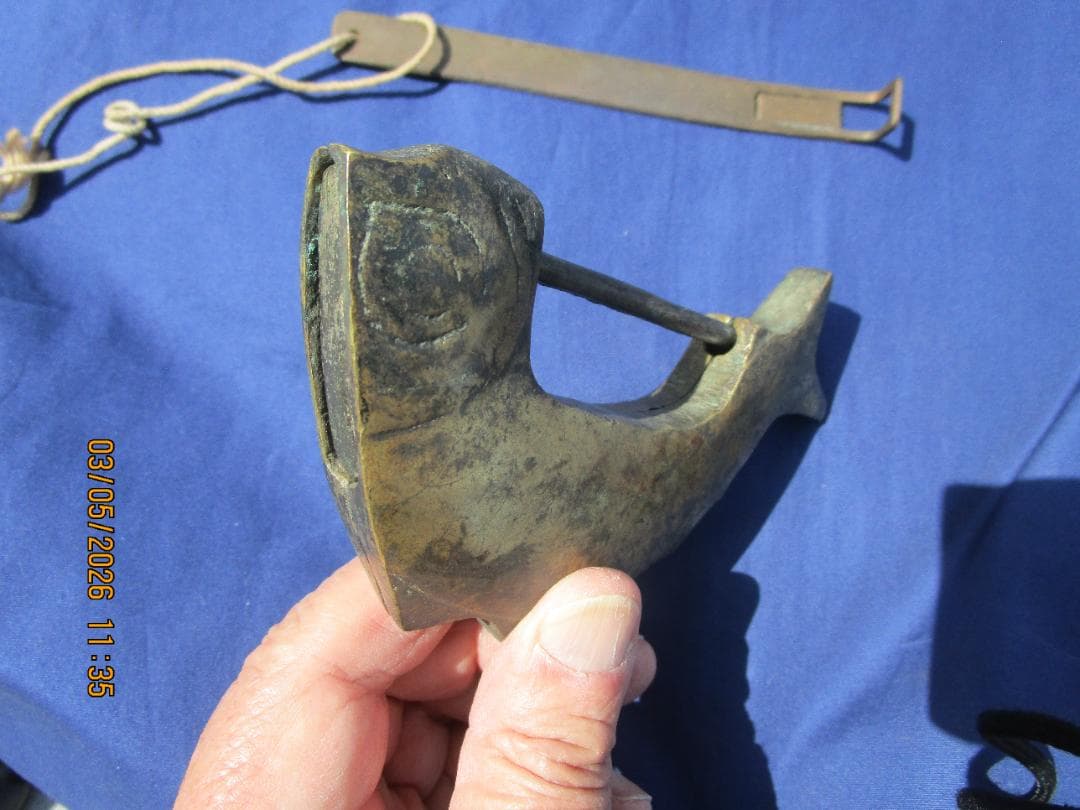 錠前　鍵　李朝　朝鮮　魚型錠前　開閉可能　1個　時代物