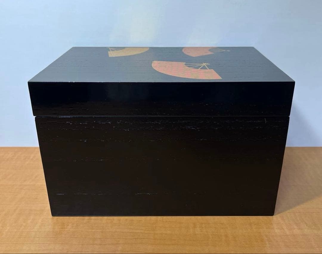 茶道具　利休茶箱　茶箱セット　黒掻合塗　扇面