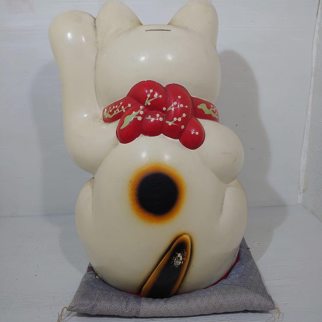 特大40cm白猫 招き猫　開運　招福　商売繁盛　昭和後期から平成初期物