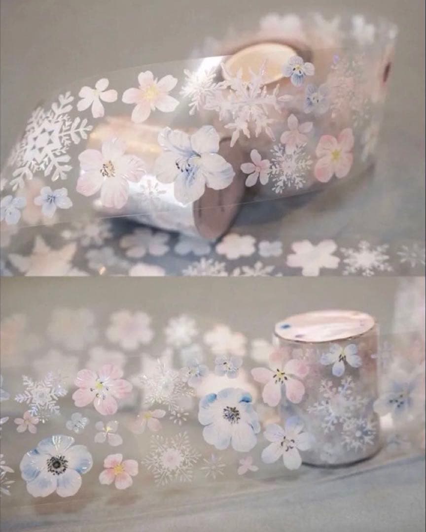 贝壳光 粉雪 5cm×6m 海外マスキングテープ　海外マステ　花　雪の結晶