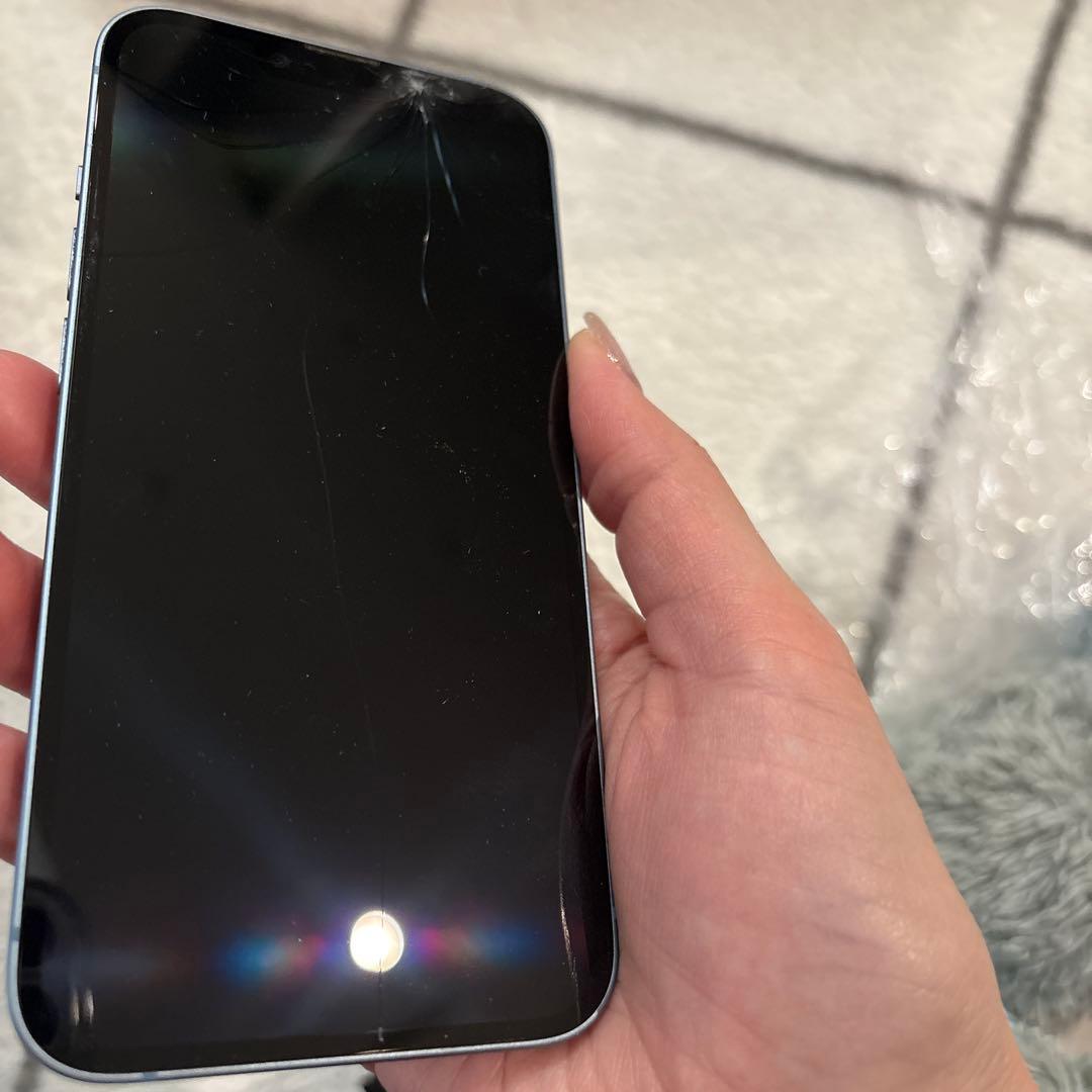 Apple iPhone 14ブルー 本体 画面ひびあり