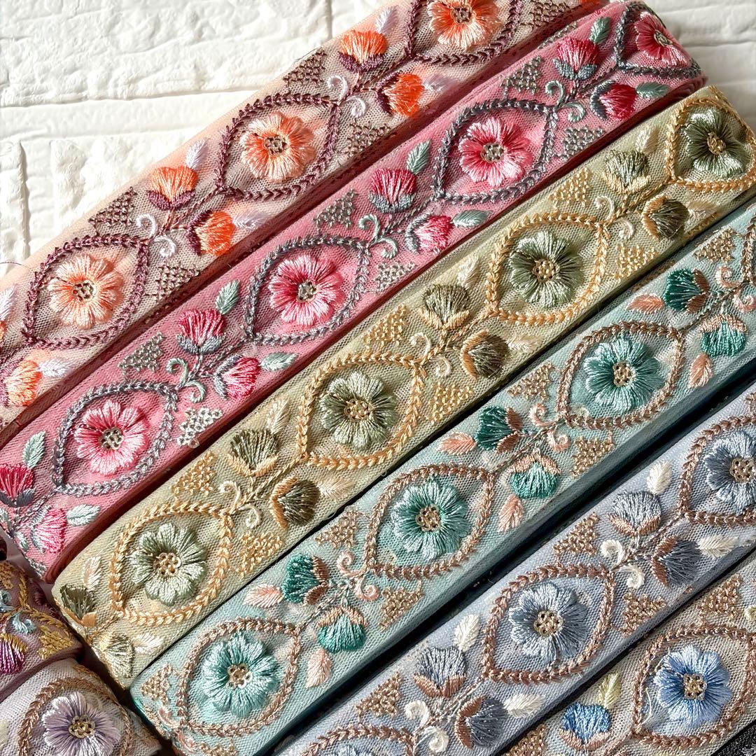インド刺繍リボン　約3cm×2m 13本セット（413-425）大特価