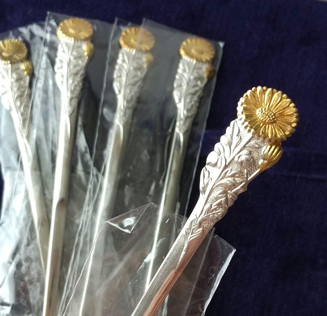清課堂 菊 菓子切 5本組＊銀製 sv925/状態良好 布製鞘なし