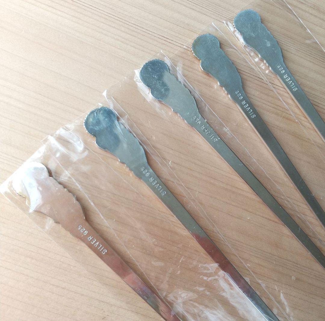 清課堂 菊 菓子切 5本組＊銀製 sv925/状態良好 布製鞘なし