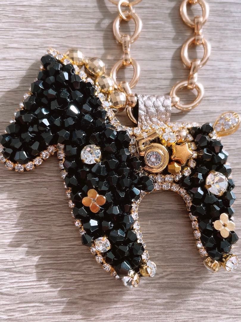 【No.5シリーズ•ᴗ•✿BLACK】 お馬さん ハンドメイド バッグチャーム