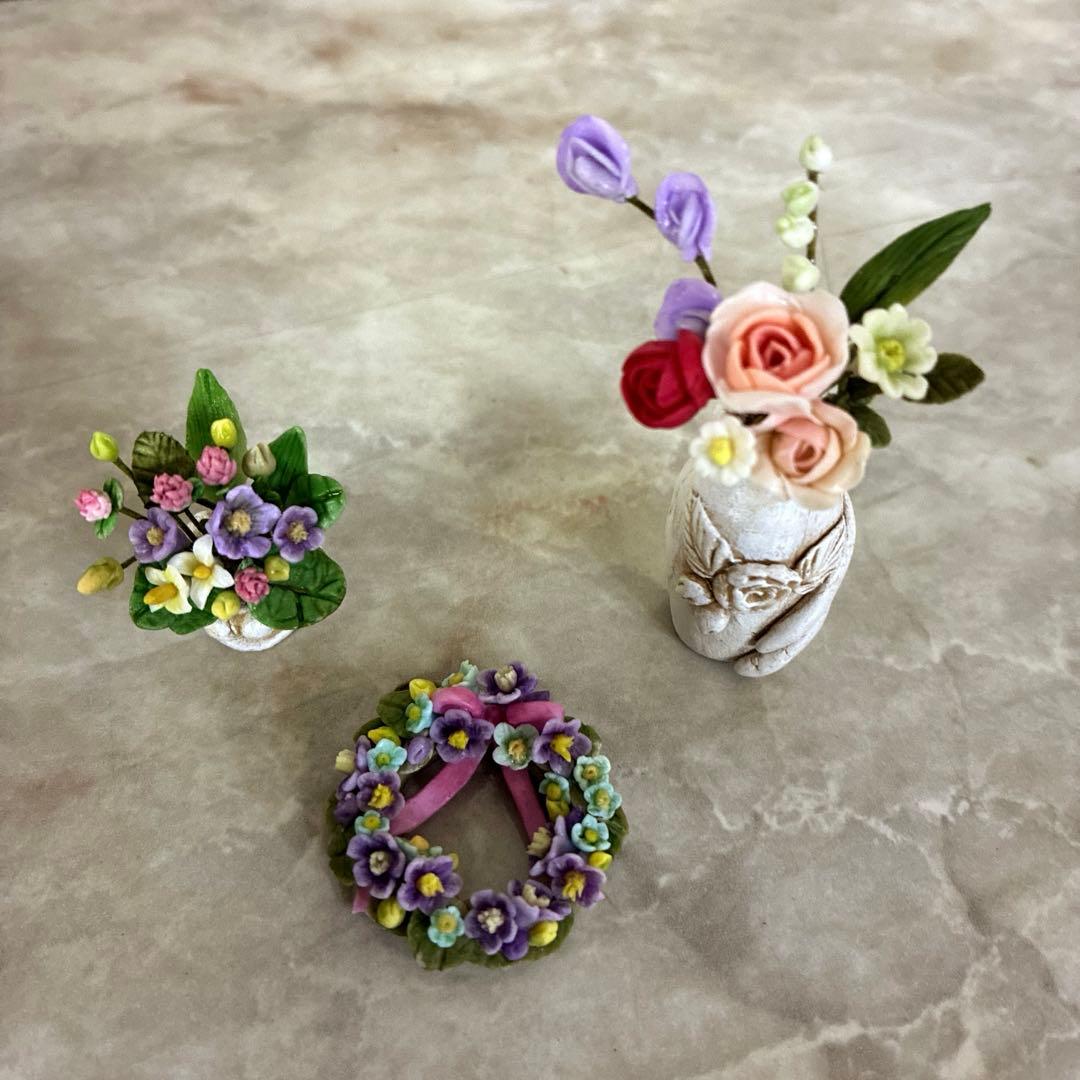 専用ハンドメイド／勿忘草＆ラベンダー／クレイフラワーアレンジメント／リース／粘土