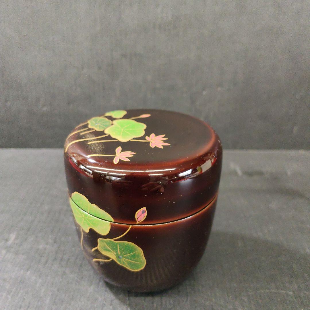 茶道具 溜塗 睡蓮蒔絵 松峰 中棗