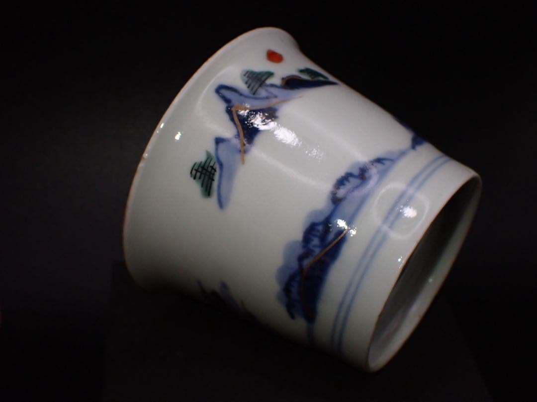 【完品】カントン形（あさがお形） 芭蕉宛に借景 染錦色絵 古伊万里(青22)