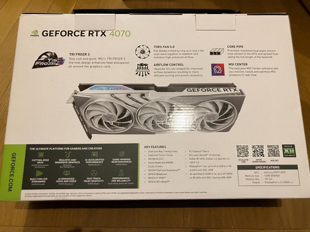 グラフィックボード・グラボ・ビデオカード GEFORCE RTX 4070 GAMING X SLIM WHITE 12G