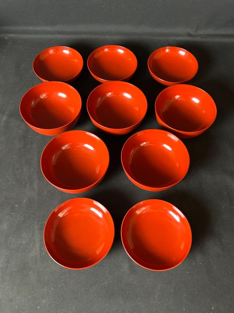 時代 輪島塗 金蒔絵 蓮図 朱塗 菓子椀 5客 茶懐石道具 74