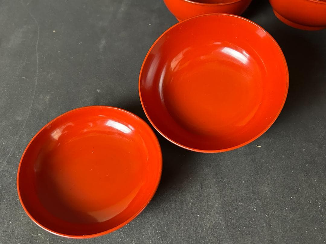 時代 輪島塗 金蒔絵 蓮図 朱塗 菓子椀 5客 茶懐石道具 74