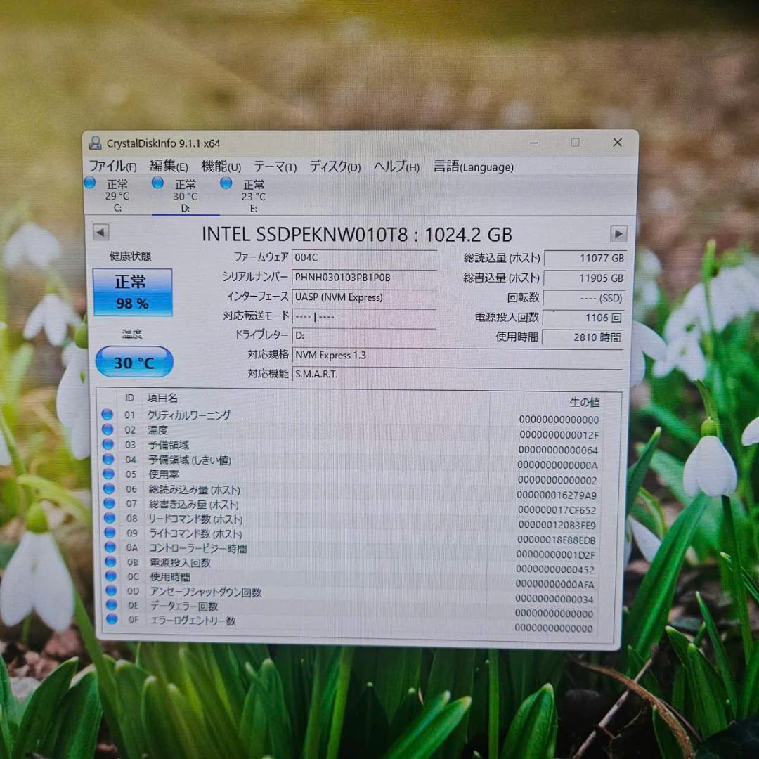 【1TB】Intel NVMe SSD 660p 動作良好