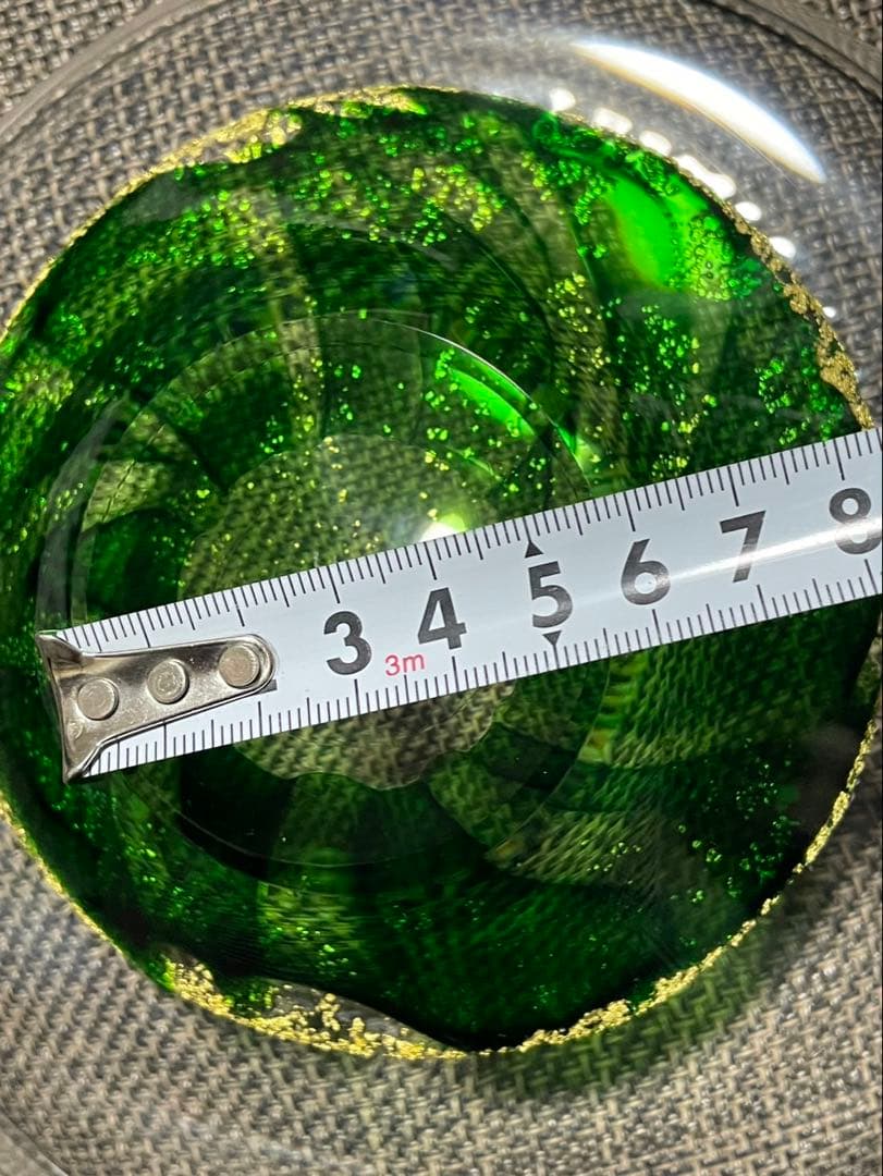 ガラス グリーン金箔 作家物風 浩 ガラスプレート