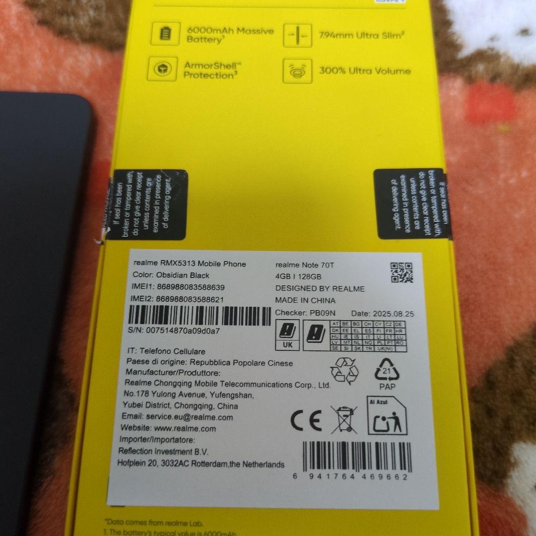 Realme Note 70T 128GBブラックSIM Free