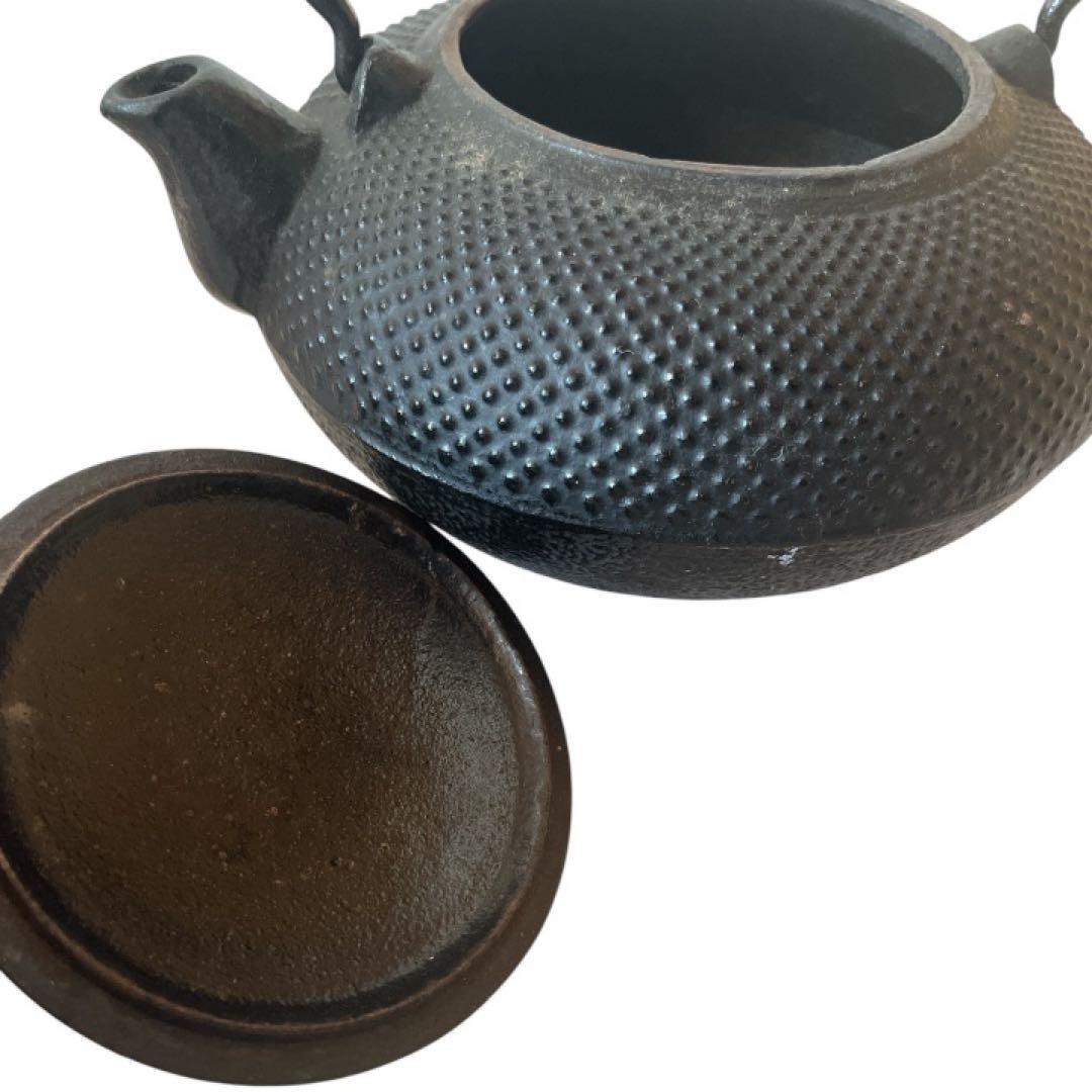 【水漏れなし確認済】鉄瓶 あられ模様 約1L 黒 レトロ 茶道具