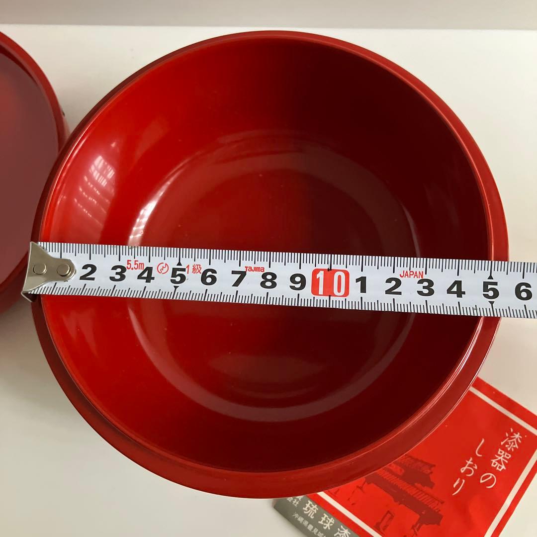 未使用　琉球漆器　菓子器　朱に黒梅