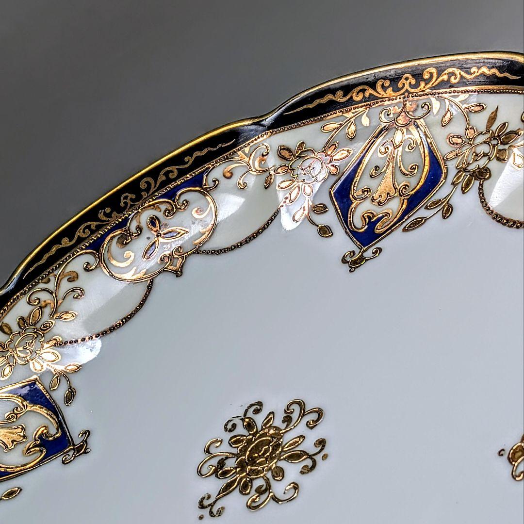 極美品☆オールドノリタケ マルキ印 コバルト金盛 大皿 22.5cm プレート