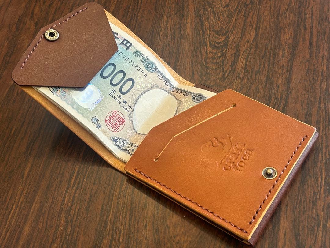 本革 ミニ財布 コンパクト財布 ハンドメイド レザー 手縫い 二つ折り　財布