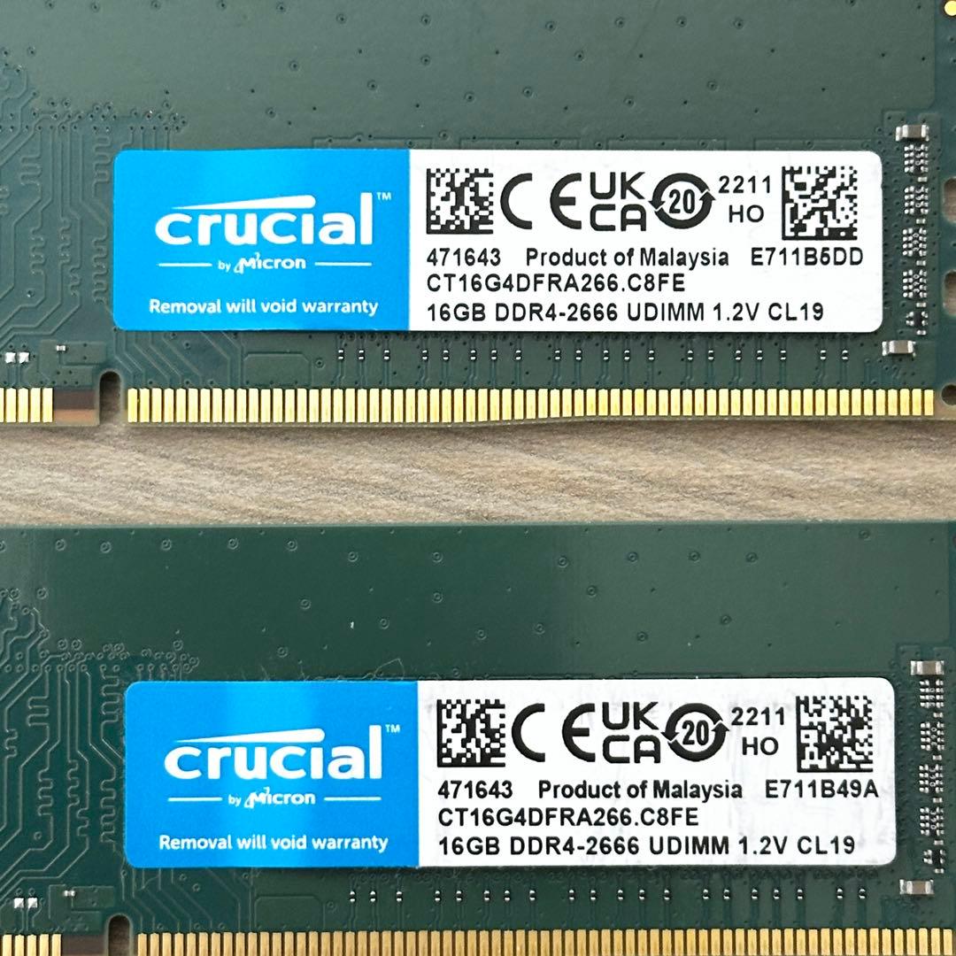 32GB（16GBx2枚）✨crucial DDR4-2666 PCメモリ