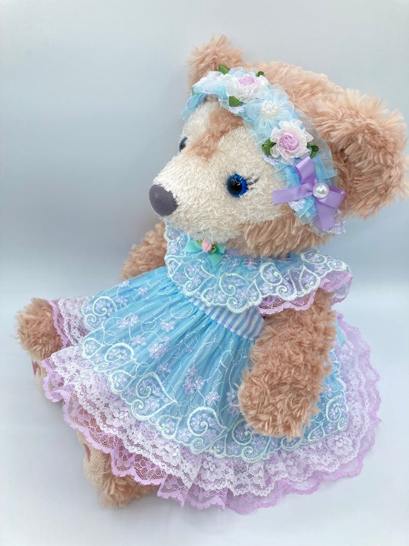 シェリーメイ　ハンドメイド　チュール　ドレス　水色ストライプ
