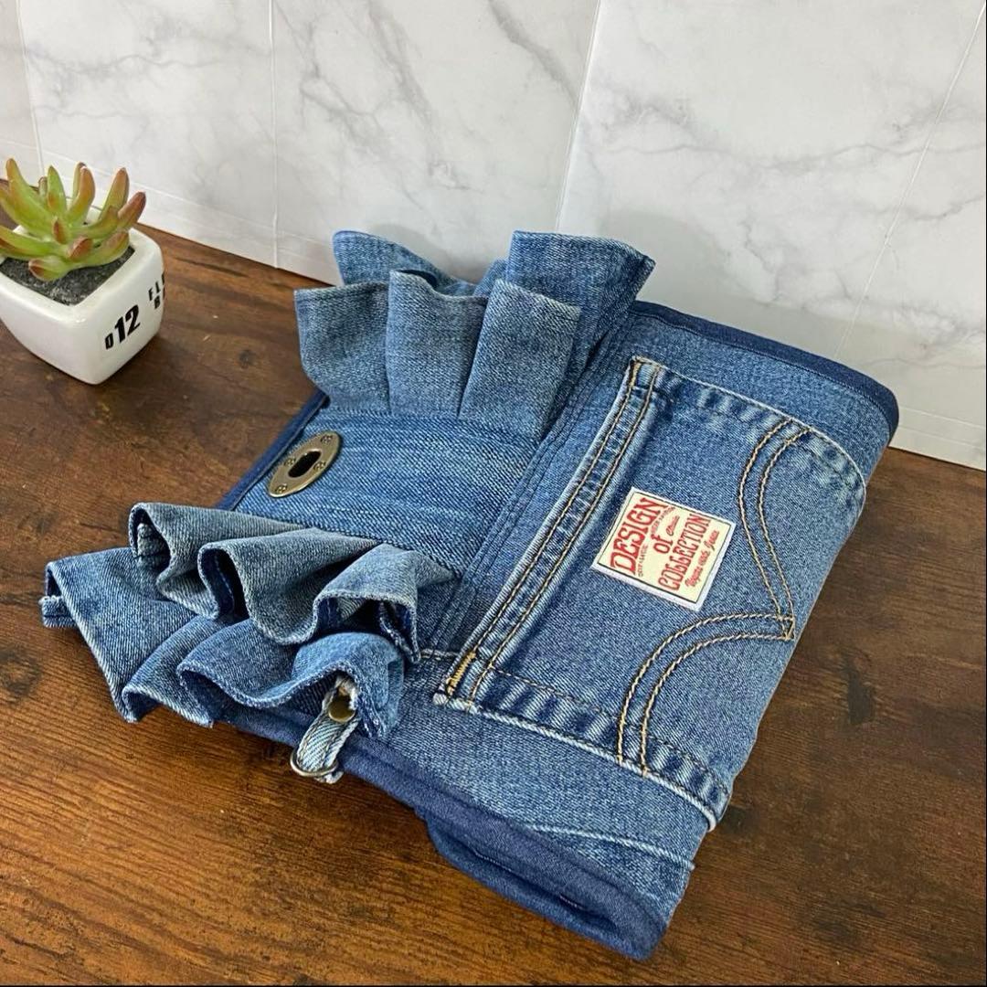 デニムリメイク〈フリル付き長財布〉お財布バッグ ハンドメイド