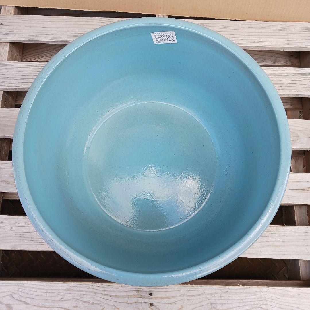 新品　∅50　陶器　睡蓮鉢　大型　難有　メダカ鉢　水色　ブルー　ルーバー　LWC