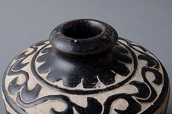 u382 希少品　骨董　古美術　中国古玩　宋磁州窯瓶 花瓶 水差 鳥 黒