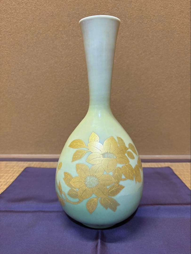 人間国宝　吉田美統　釉裏金彩芙蓉文　花瓶　花入　花器　九谷焼　高さ27.5cm