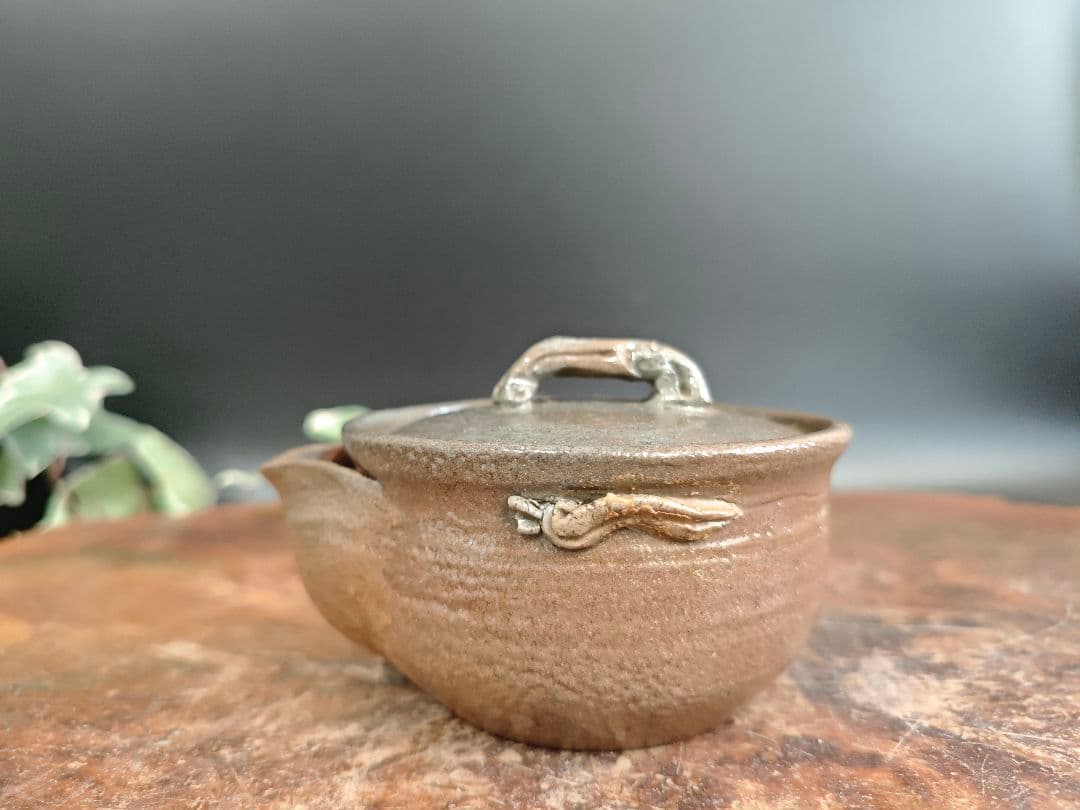 A122【作家物】青備前 宝瓶 霊芝 急須 茶道具 寛山作