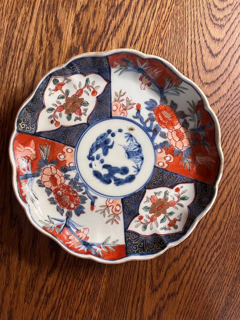 古伊万里 赤絵富貴長春七寸皿 五客