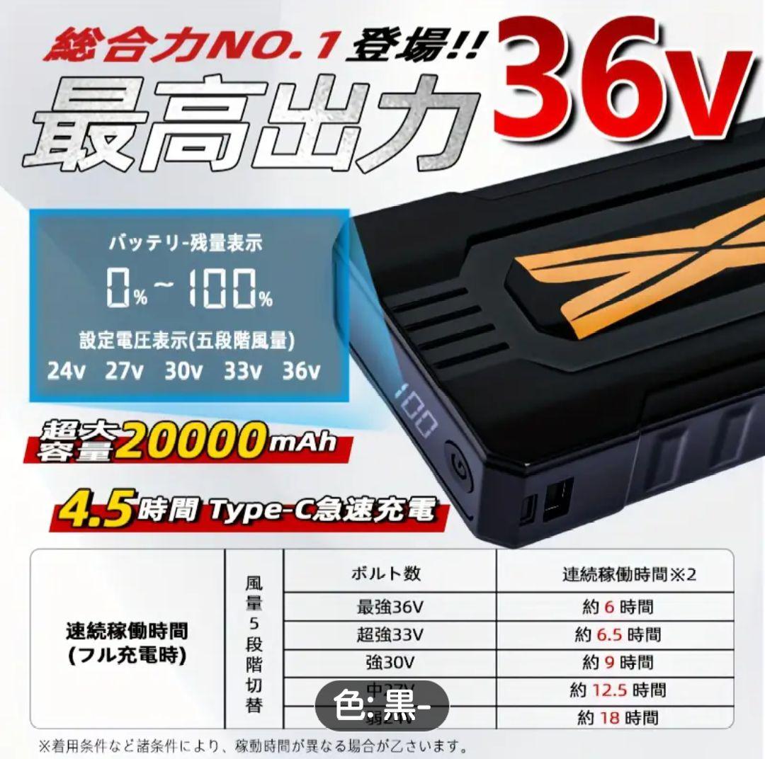 2025年最高性能、36V出力 、ファン、バッテリーセット