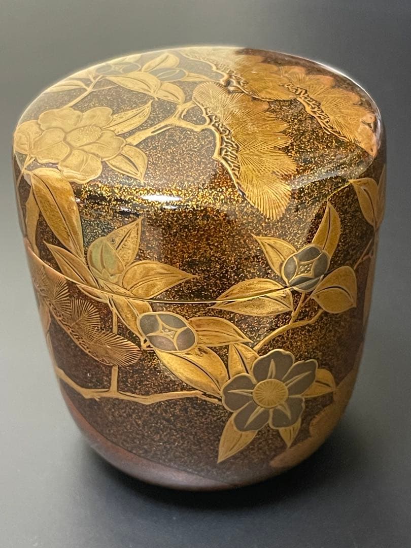 茶道具　江戸時代　古蒔絵　梨子地　秋草　棗　象彦