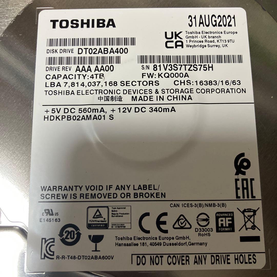 TOSHIBA DT02ABA400 4TB 内蔵型ハードディスクドライブ