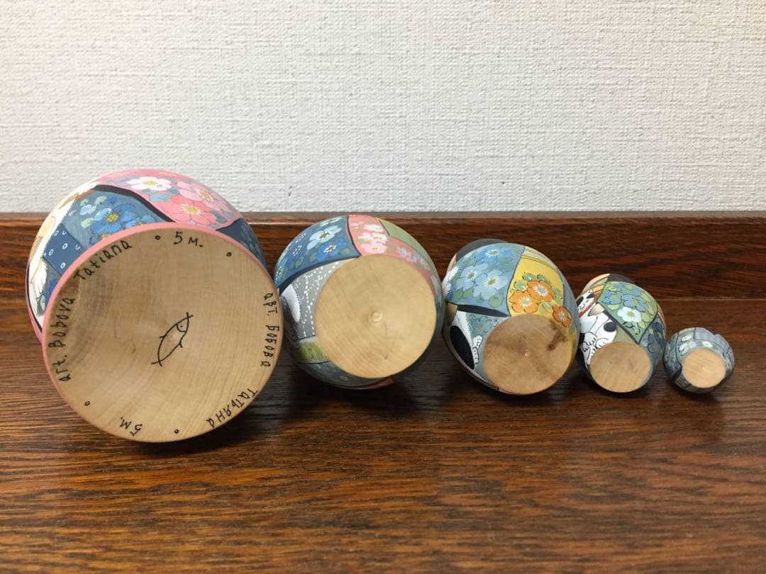 ひな祭りセール♪ロシア雑貨☆着物マトリョーシカ(5P)和風猫ボボワ作オマケ付き♪
