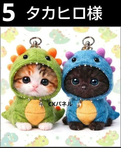 オーダーページ　ハンカチ　123 恐竜被り物ねこ柄　ハンドメイド2/8