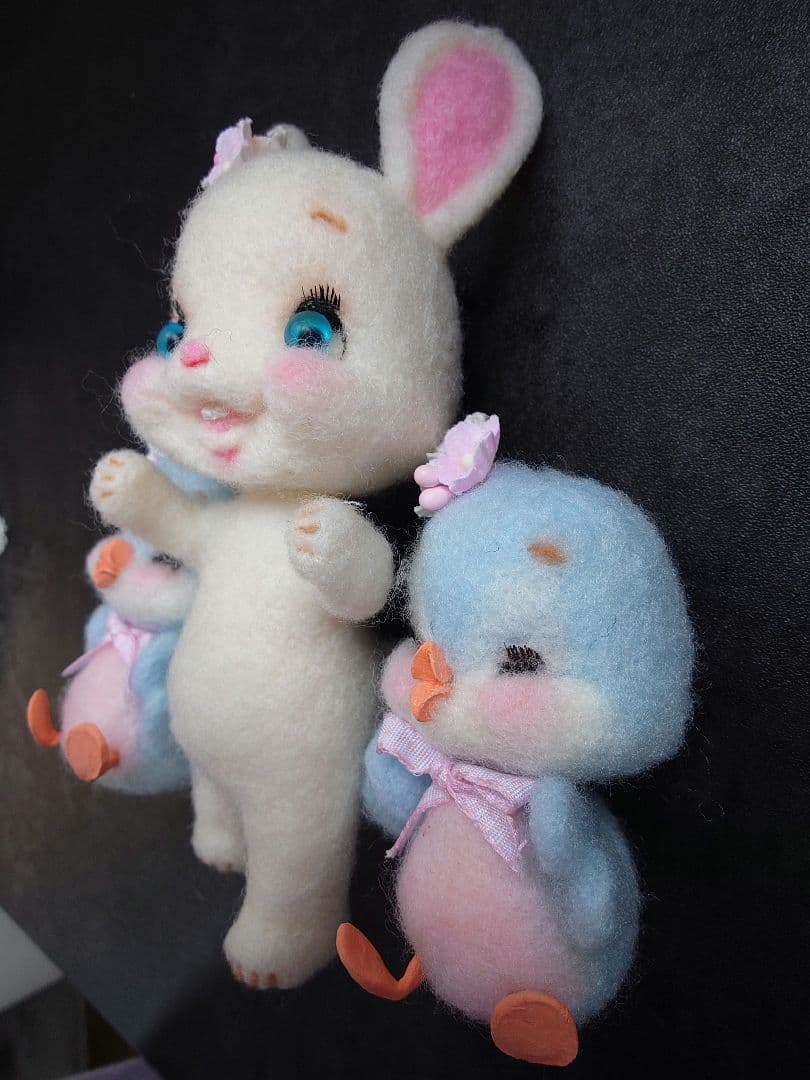 ウサギと小鳥の羊毛フェルト人形セット