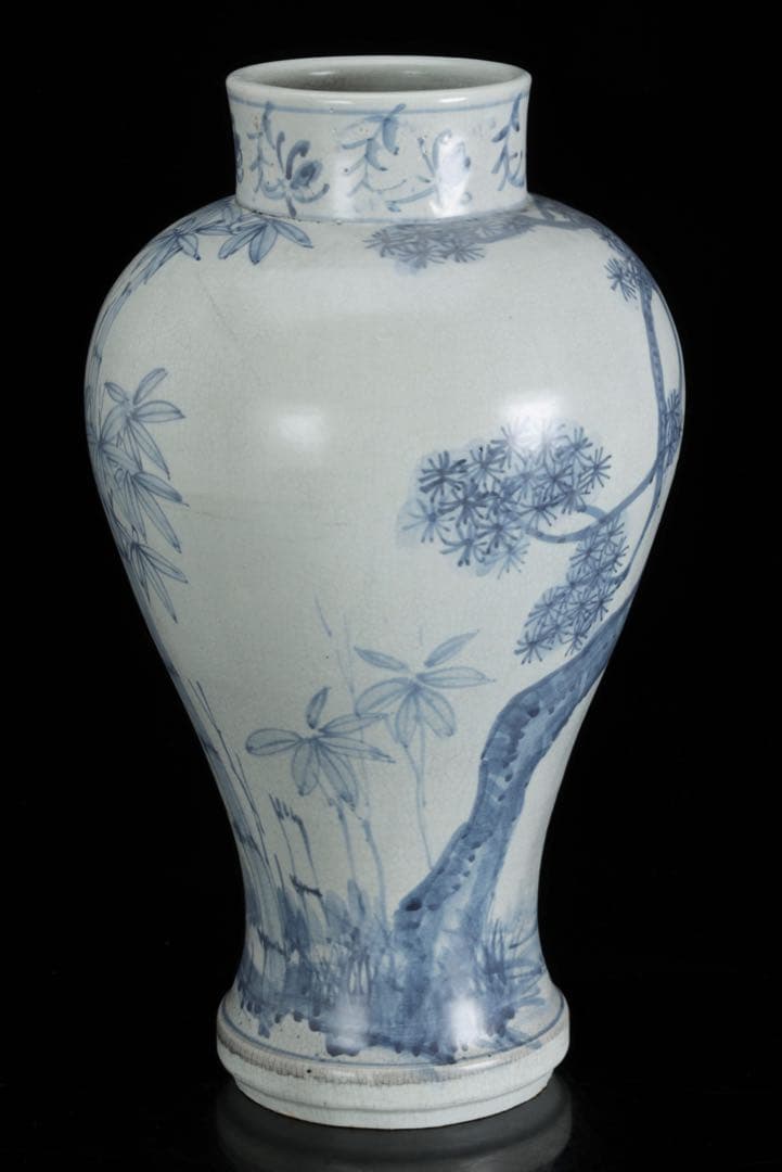 李朝 染付白磁 松竹文大花瓶 45cm 朝鮮古陶磁 古美術 壺 大型花瓶 骨董品