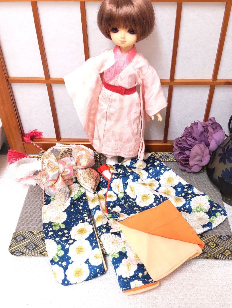 HM　幼SDサイズ振り袖セット　紺色梅と菊