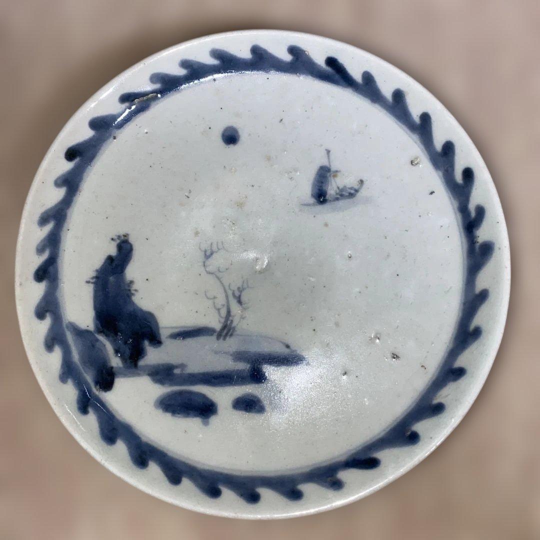 初期伊万里　皿　山水舟図