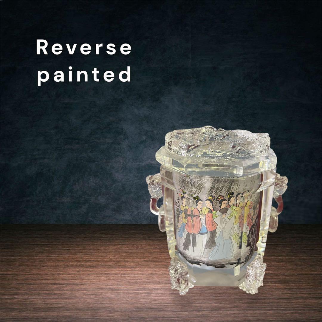 『裏絵』唐代の宮廷の女性たち　クリスタル工芸品　reverse painted