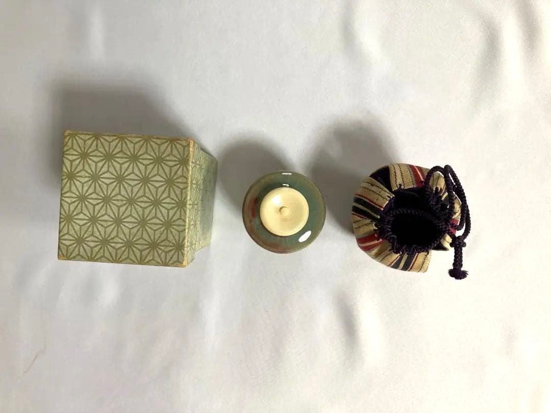 茶入　波佐見焼　月夜野　福田 祐泉作　巾着　箱　茶道具美品