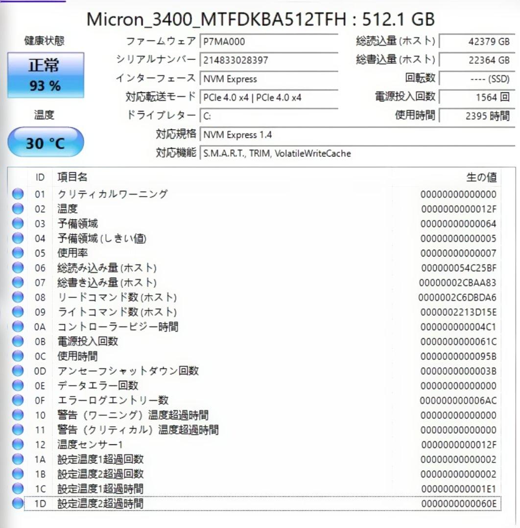 内蔵型SSD Micron 3400 512GB NVMe SSD PCIe4.0 M.2